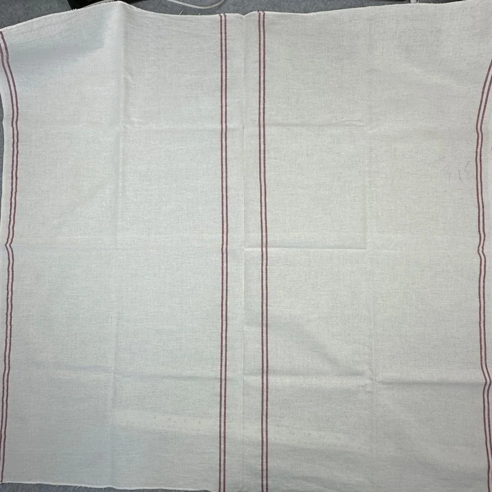 7PC Vtg Linen Farmhouse Tablecloths Bread Cloths Red Stripe 32x34 French Country